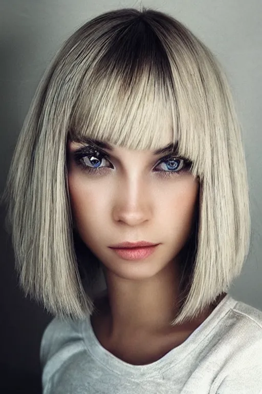 Image similar to “ blond hair woman with grey eyes and bob haircut ”