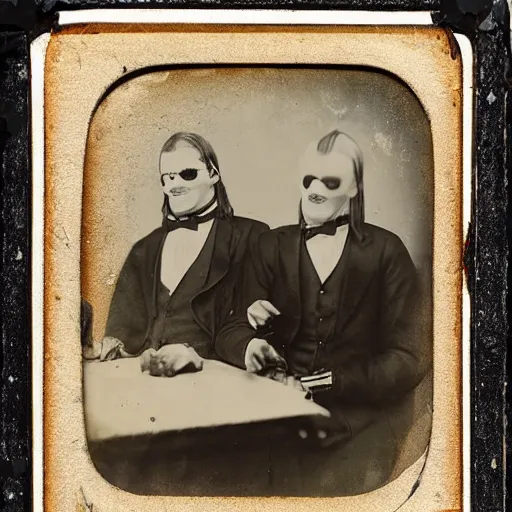 Prompt: tintype photo of two clowns drinking