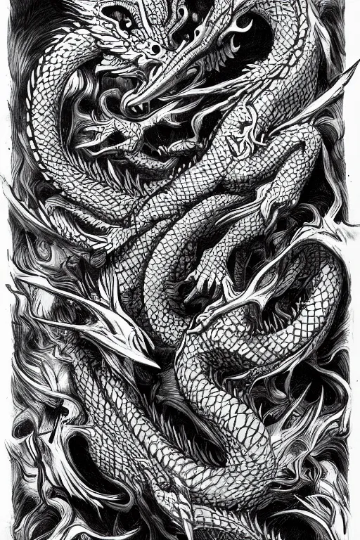 Image similar to dragon, black ink on paper, trending on artstation, beautiful, intricate, detailed