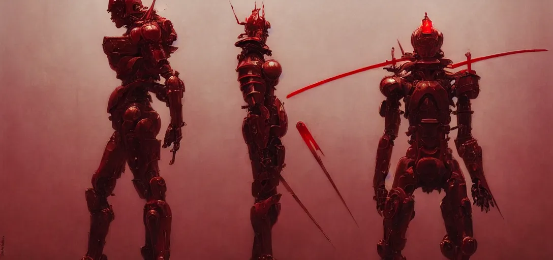 Image similar to only with white, a red samurai futuristic mecha, tokio, a lot of swords, in the style of beksinski, parts by edward hopper, parts by rodcenko, parts by yue minjun, intricate and epic composition, white by caravaggio, insanely quality, highly detailed, masterpiece, red light, artstation, 4 k