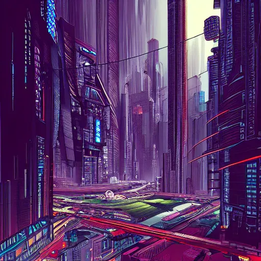 Image similar to cyberpunk cityscape drawn by david mckean