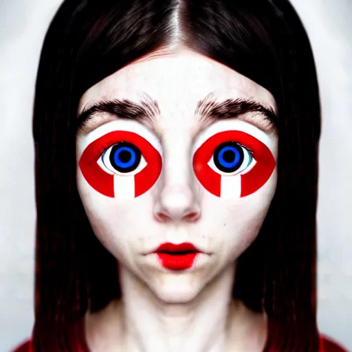 Prompt: A girl with huge red eyes, symmetrical