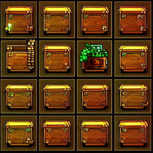 Prompt: treasure chest, fantasy, top - down game grid sprite, highly detailed, dynamic shadows, 4 k