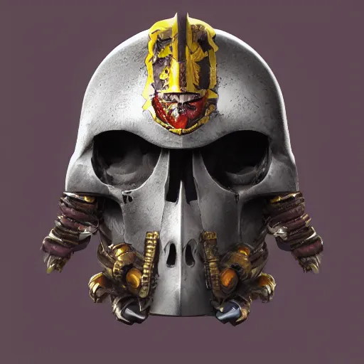 Image similar to warhammer 4 0 0 0 0 space marine, raven skull helmet, terrifying, grimdark, horror, war, photorealistic, front view, symmetrical, artstation, dark souls style