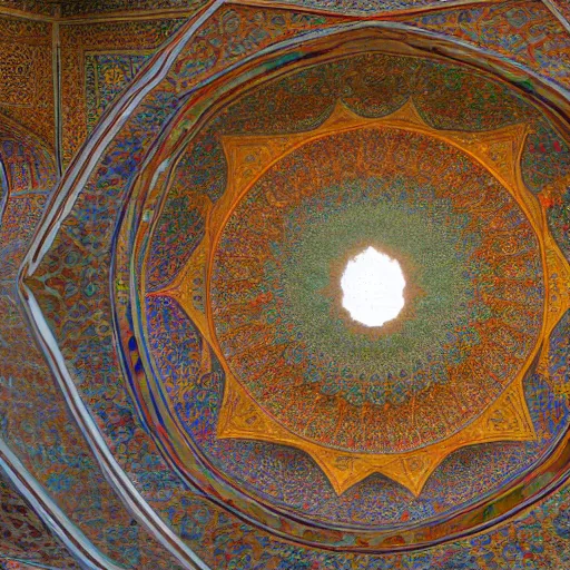 Prompt: equirectangular view of the nasir al - mulk mosque in iran, 4 k