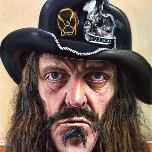 Image similar to high quality high detail painting by lucian freud, hd, portrait of lemmy from motorhead