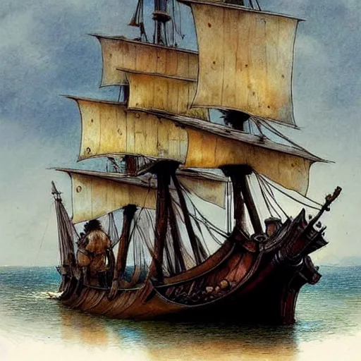 Image similar to (((((17th century pirate ship . muted colors.))))) by Jean-Baptiste Monge !!!!!!!!!!!!!!!!!!!!!!!!!!!