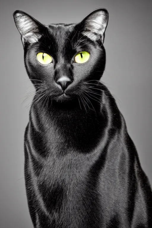 Prompt: studio photo of a green-eyed black cat