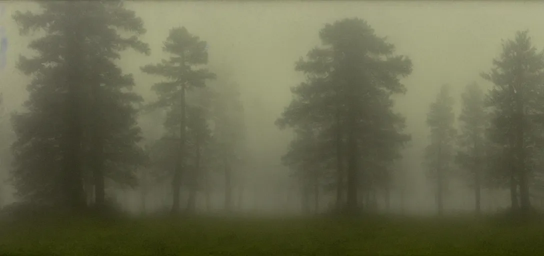 Image similar to foggy pinewood , early in the morning, painting by Caspar David Friedrich