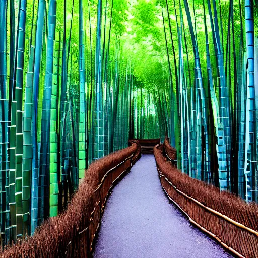 Prompt: round stone path in bamboo forest