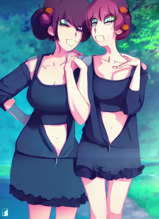 Prompt: two beautiful mothers taunting each other, in spring clothes, gorgeous faces, smooth, thick lines, cinematic lighting, detailed anime art