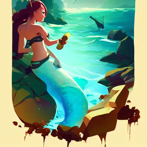 Image similar to painting mermaid treasure on sea of thieves game avatar hero smooth face median photoshop filter cutout vector, behance hd by jesper ejsing, by rhads, makoto shinkai and lois van baarle, ilya kuvshinov, rossdraws global illumination