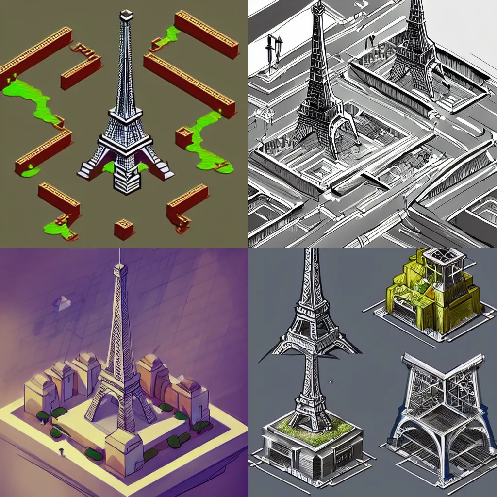 Prompt: #Digital 2D #Concept Art #Game Art #Architectural Concepts #concept #isometric #eiffel tower #building #house #game art