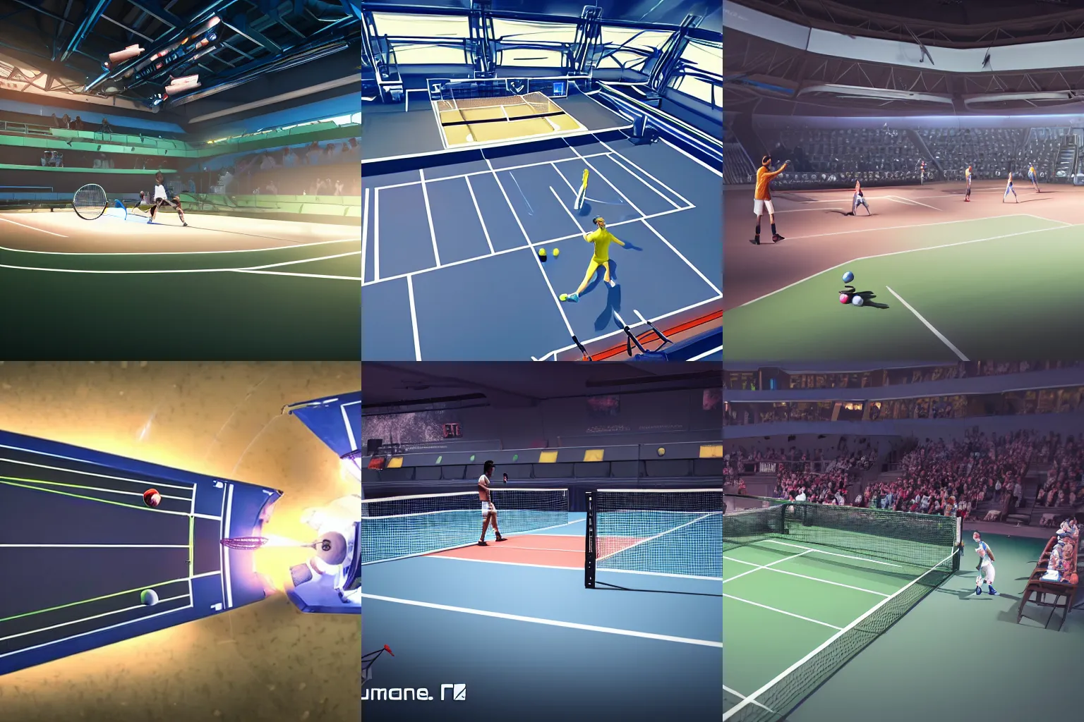 Prompt: beautiful concept art of a professional tennis match taking place on a space ship, Unreal Engine 5, 4k