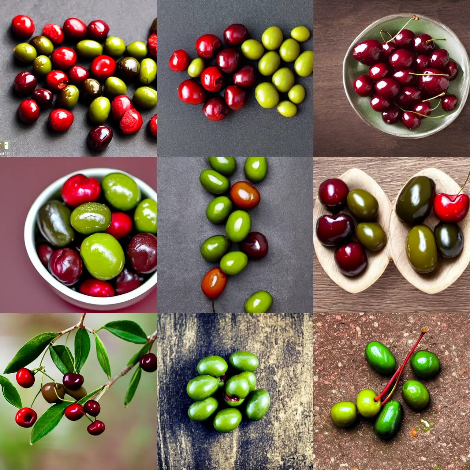 Prompt: there is one cherry, here is one olive, together they make two total individual things