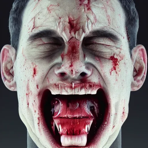 Image similar to hyperrealistic mixed media image of man screaming in terror being folded into origami, broken bones and blood, stunning 3 d render inspired art by greg rutkowski and xiang duan and thomas eakes, perfect symmetry, flesh texture, realistic, highly detailed attributes and atmosphere, dim volumetric cinematic lighting, 8 k octane detailed render, post - processing, masterpiece,