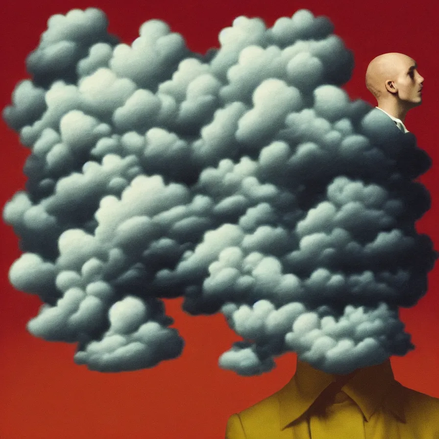 Prompt: surrealist artwork of the atmospheric indie album about your head feeling like a puffy cloud of smoke.