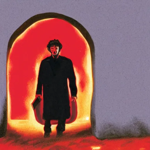 Image similar to the man comes out of the red portal