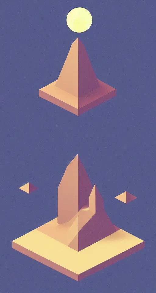 Image similar to geometric design minimalist isometric mountain with full moon behind the top, trending on artstation, cute digital art, monument valley