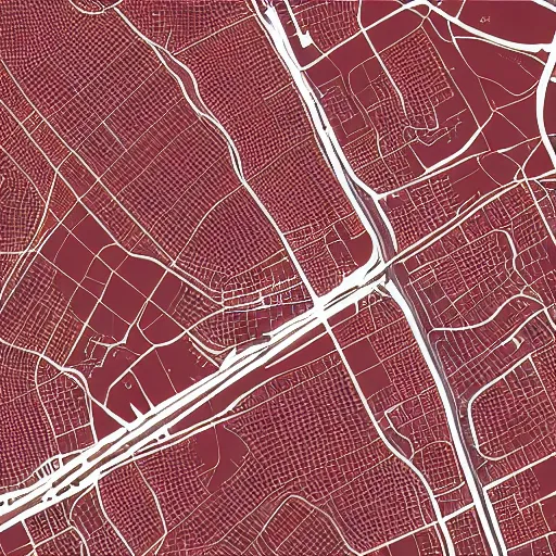 Prompt: hyperrealistic landsat image of a cityscape in an organic shape, detailed, 4k, vector, award winning, dark red colors