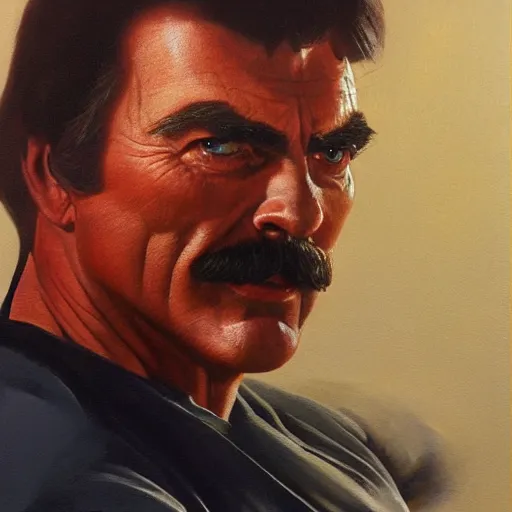 Image similar to ultra realistic portrait painting of tom selleck as sphynx, art by frank frazetta, 4 k, ultra realistic, highly detailed, epic lighting