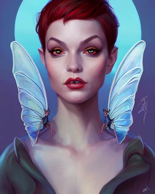 Image similar to portrait of a beautiful powerful pixie with wings, digital painting, artstation, concept art, smooth, sharp focus, illustration, art by disney, symmetry face, fine details. art by alex ross, brittney lee