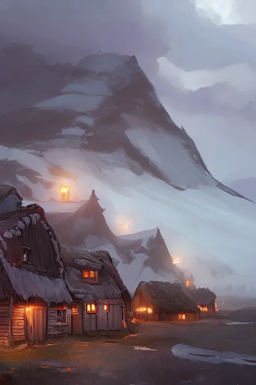 Image similar to wooden houses in an viking village on the icelandic coast , official fanart behance hd artstation by Jesper Ejsing, by RHADS and Makoto Shinkai and Lois van baarle and ilya kuvshinov and rossdraws