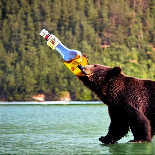 Prompt: bear drinking a beer