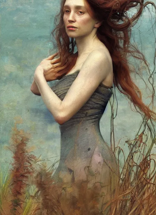 Image similar to queen of the garden, wind swept hair, murky underwater and dreaming by jeremy lipkin, vincent di fate, hieronymus bosch, rule of thirds, seductive look, beautiful