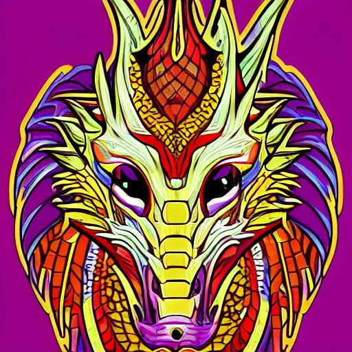 Prompt: portrait of a dragon, sticker, highly detailed, colorful, illustration, smooth and clean vector curves, no jagged lines, vector art, smooth