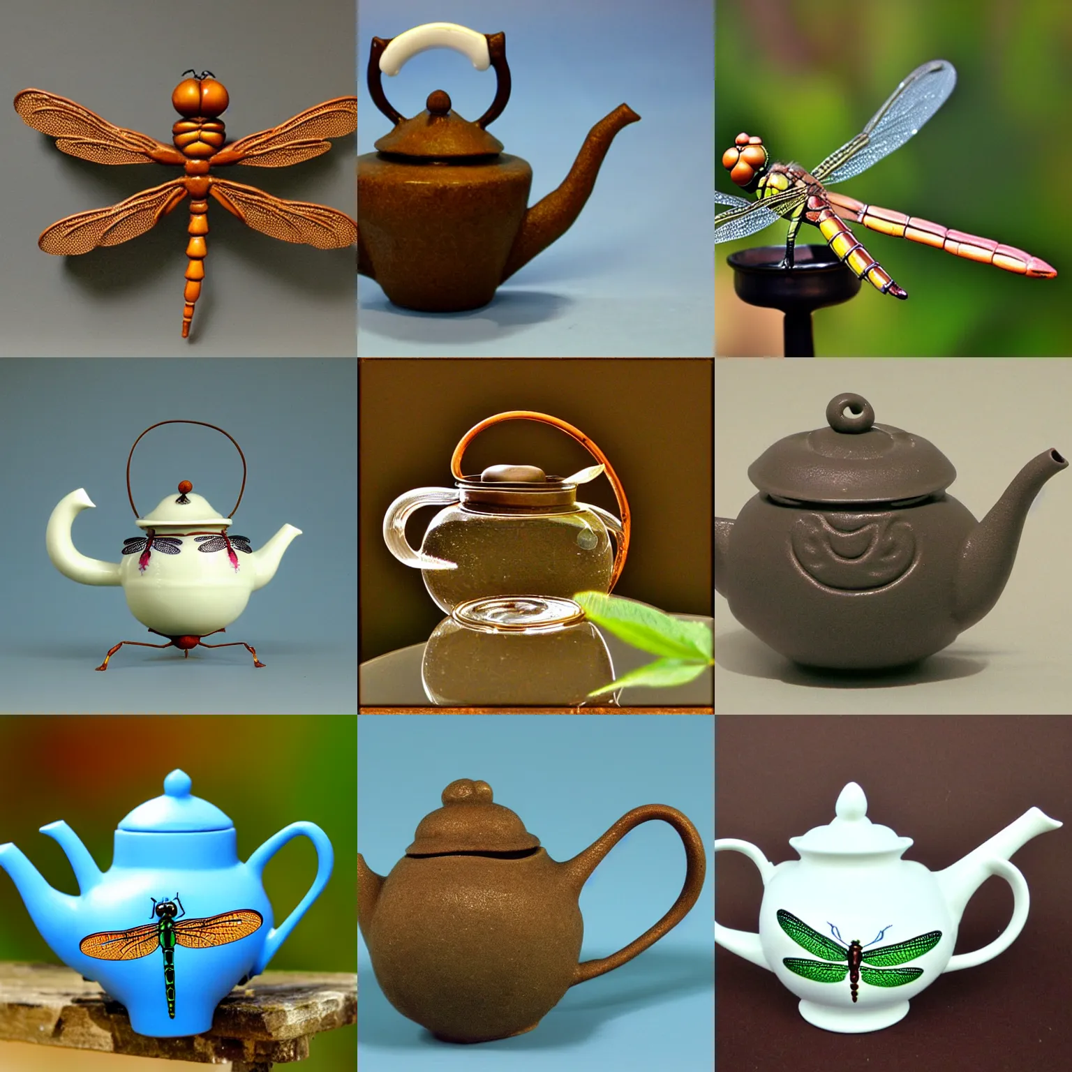 Prompt: dragonfly-teapot vaguely insect-shaped