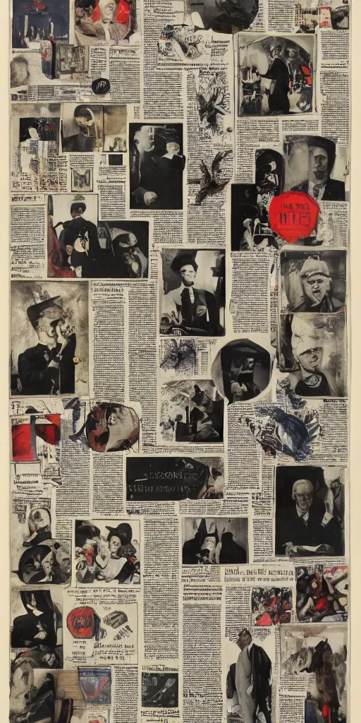 Prompt: newspaper collage, dada, freemason ritual, extremely detailed, sharp, hyperrealistic, 8 k