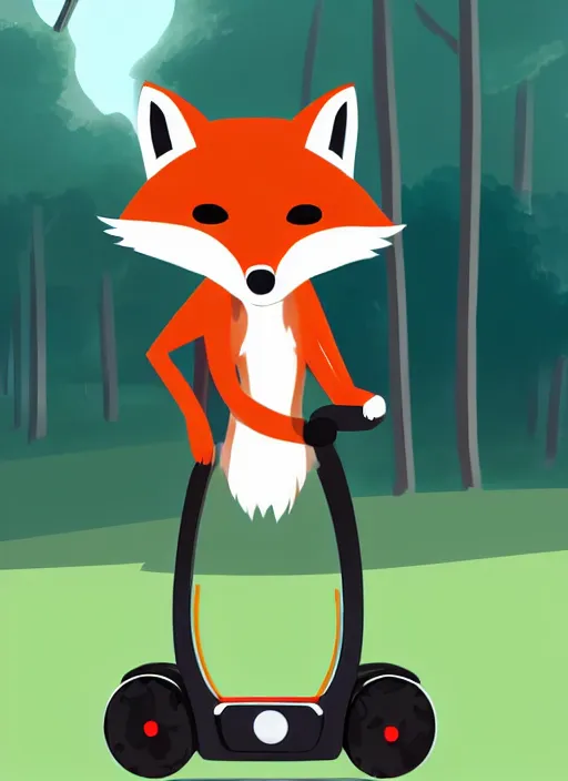 Prompt: an anthropomorphic male fox on a segway in a park, furry art, digital art, soft lighting