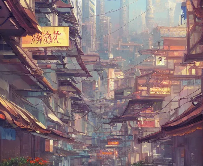 Prompt: Shanghai city peaceful and serene incredible perspective, soft lighting, anime scenery concept art, Your Name., by Makoto Shinkai