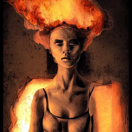 Prompt: a portrait of a beautiful young woman made of smoke and ember, high contrast, hdr, by enki bilal