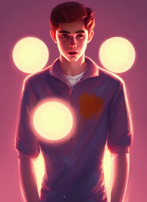 Prompt: portrait of teenage archie andrews, freckles, intricate, elegant, glowing lights, highly detailed, digital painting, artstation, concept art, smooth, sharp focus, illustration, art by wlop, mars ravelo and greg rutkowski