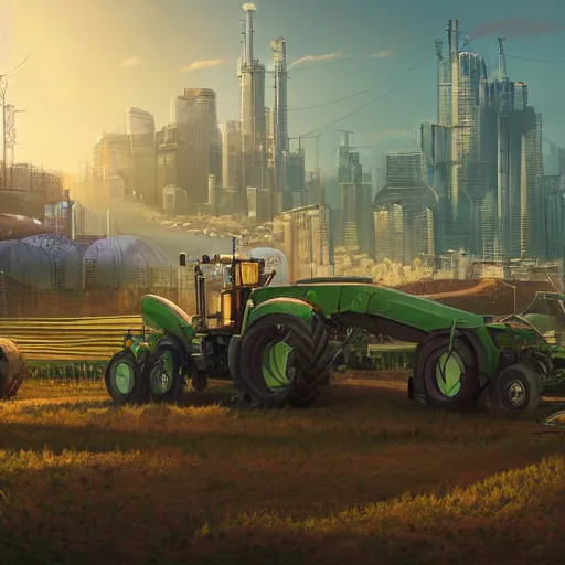 Prompt: agricultural machinery as a world leader, cyberpunk, machine revolution, matte painting, trending on artstation