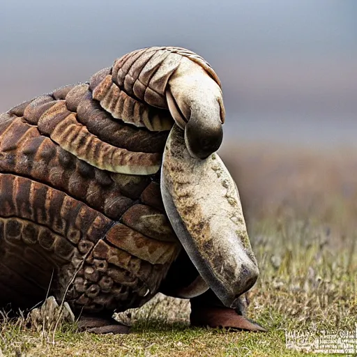 Prompt: a Walrus with the armor of a pangolin, national geographic photograph