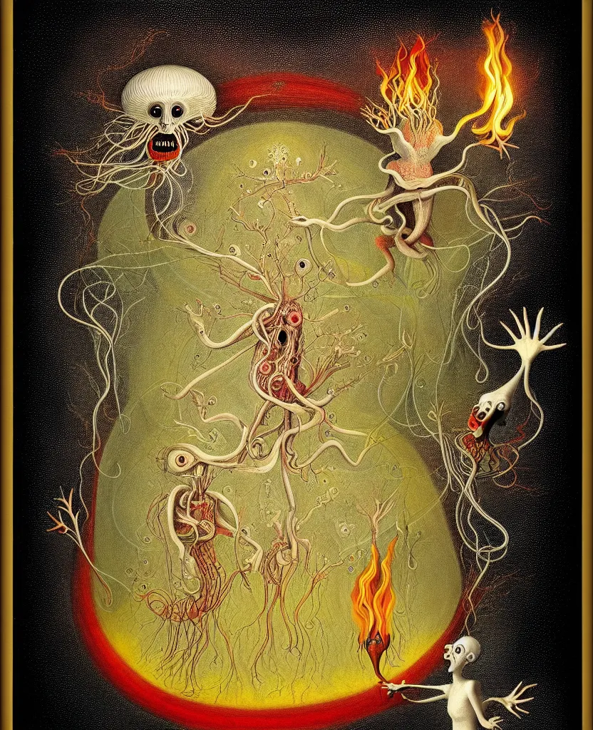 Image similar to whimsical freaky creature sings a unique canto about'as above so below'being ignited by the spirit of haeckel and robert fludd, breakthrough is iminent, glory be to the magic within, painted by ronny khalil