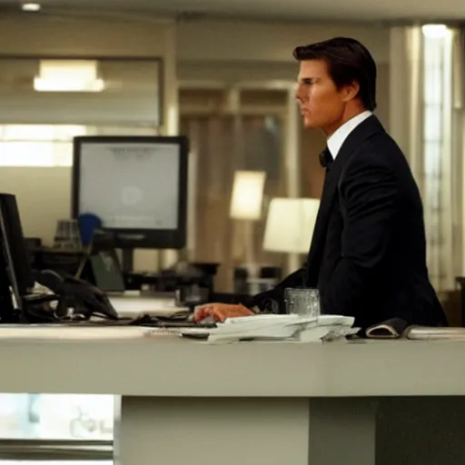 Prompt: tom cruise in wolf of wall Street movie, movie still