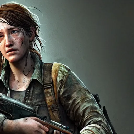 Image similar to ashley johnson as ellie in the last of us part 2, highly detailed concept art