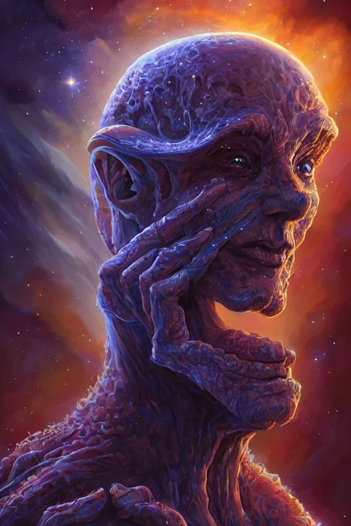 Prompt: beautiful oil painting with high detail of a wise Space ent made of stars and plasma, hybrid from dungeons and dragons and art direction by James Cameron ;by artgerm; wayne reynolds art station; cinematic quality character render; low angle; ultra high quality model; production quality cinema model; Mysterious