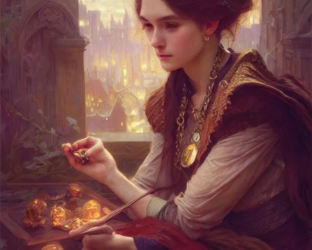 Prompt: photography of marie spartali stillman, deep focus, d & d, fantasy, intricate, elegant, highly detailed, digital painting, artstation, concept art, matte, sharp focus, illustration, hearthstone, art by artgerm and greg rutkowski and alphonse mucha