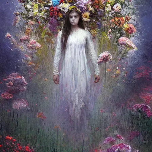 Prompt: a beautiful terrifying monster made of flowers. ethereal horror fantasy art by greg rutkowski and magali villanueve and monet