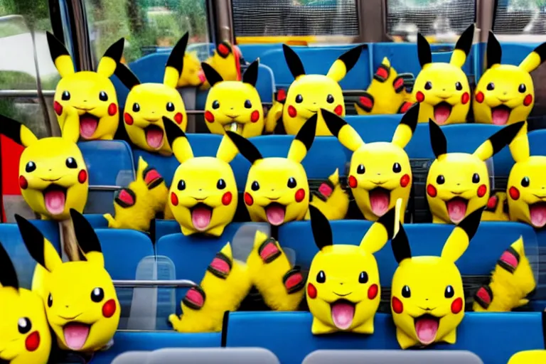 Image similar to a bus full of pikachu