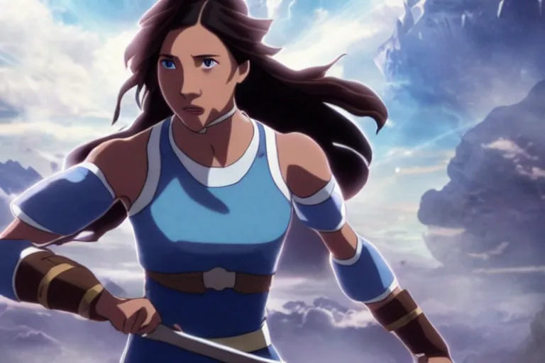 Prompt: live action film still of korra in the new fantasy movie, cinematic lighting