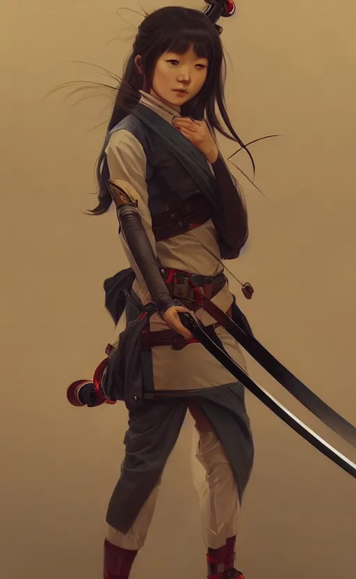 Image similar to Japanese shool girl holding a katana, sci-fi, highly detailed, digital painting, artstation, concept art, smooth, sharp focus, illustration, art by artgerm and greg rutkowski and alphonse mucha