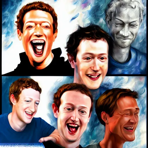 Image similar to mark zuckerberg pulling a silly face by arthur adams, charlie bowater, leonid afremov, chiho ashima, karol bak, david bates, tom chambers