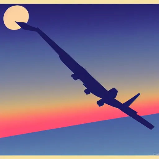 Image similar to airplane at night in the style of Hiroshi Nagai