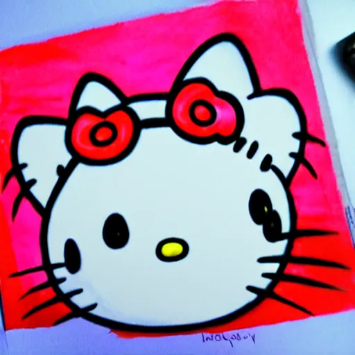 Prompt: creepy hello kitty drawing